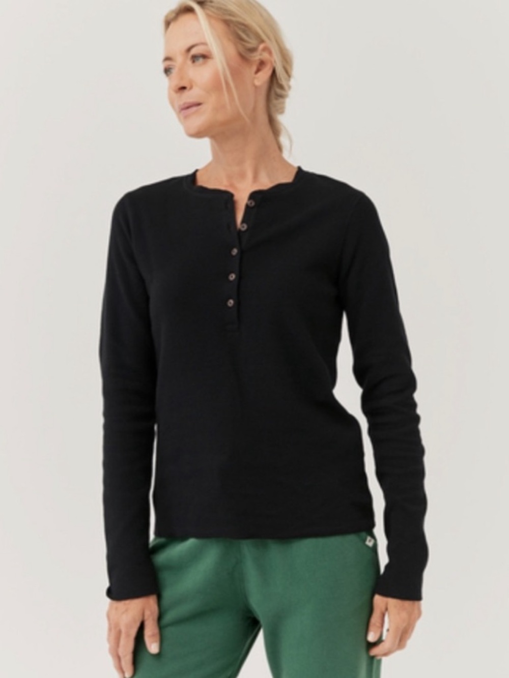 Pact Thermal Waffle Henley in Black